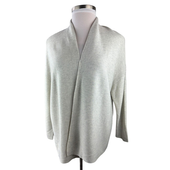 Eileen Fisher Silk & Cashmere Ribbed Open Cardigan Cream No Size Plus Size 2X ? - Picture 7 of 11